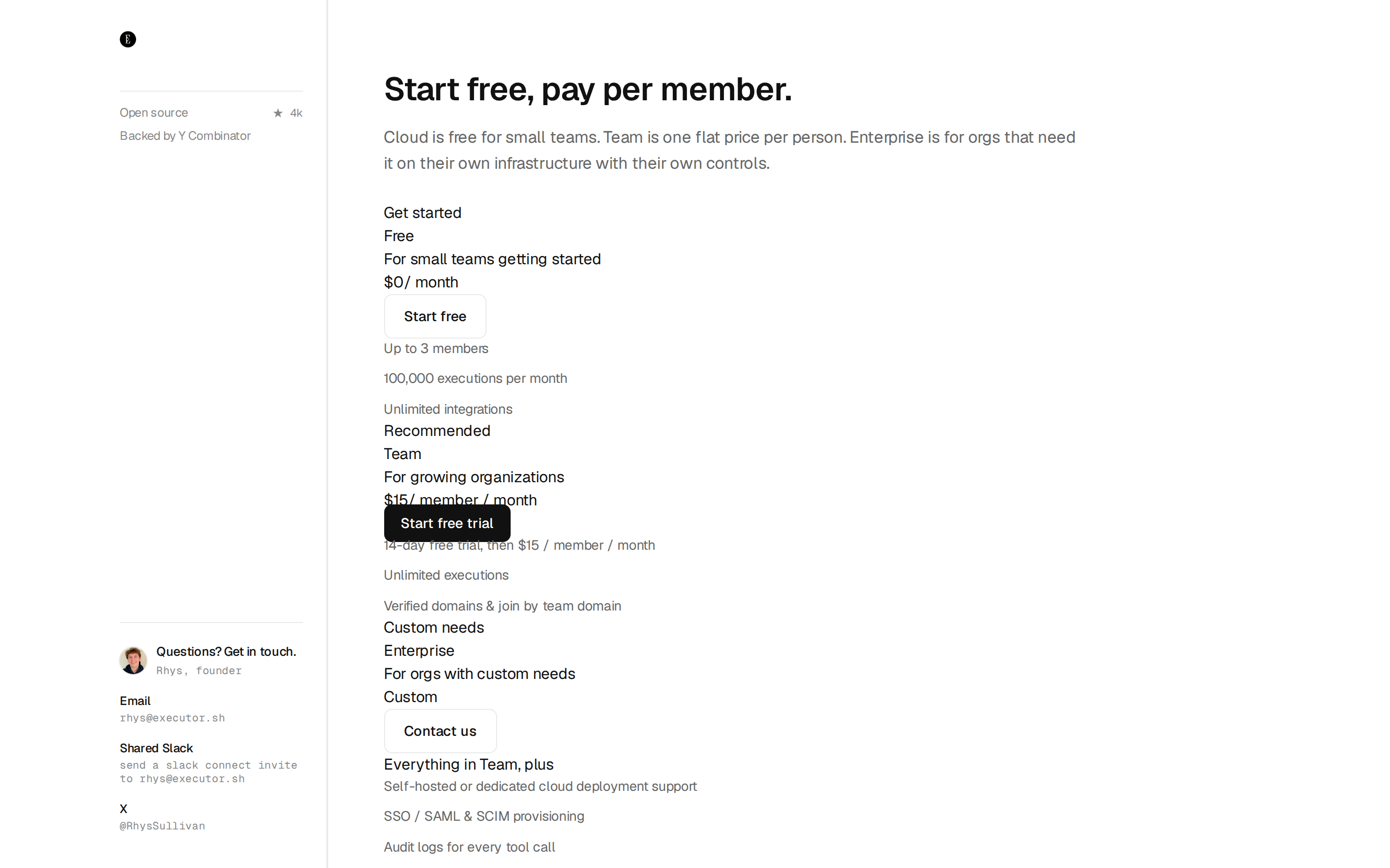 Executor — pricing