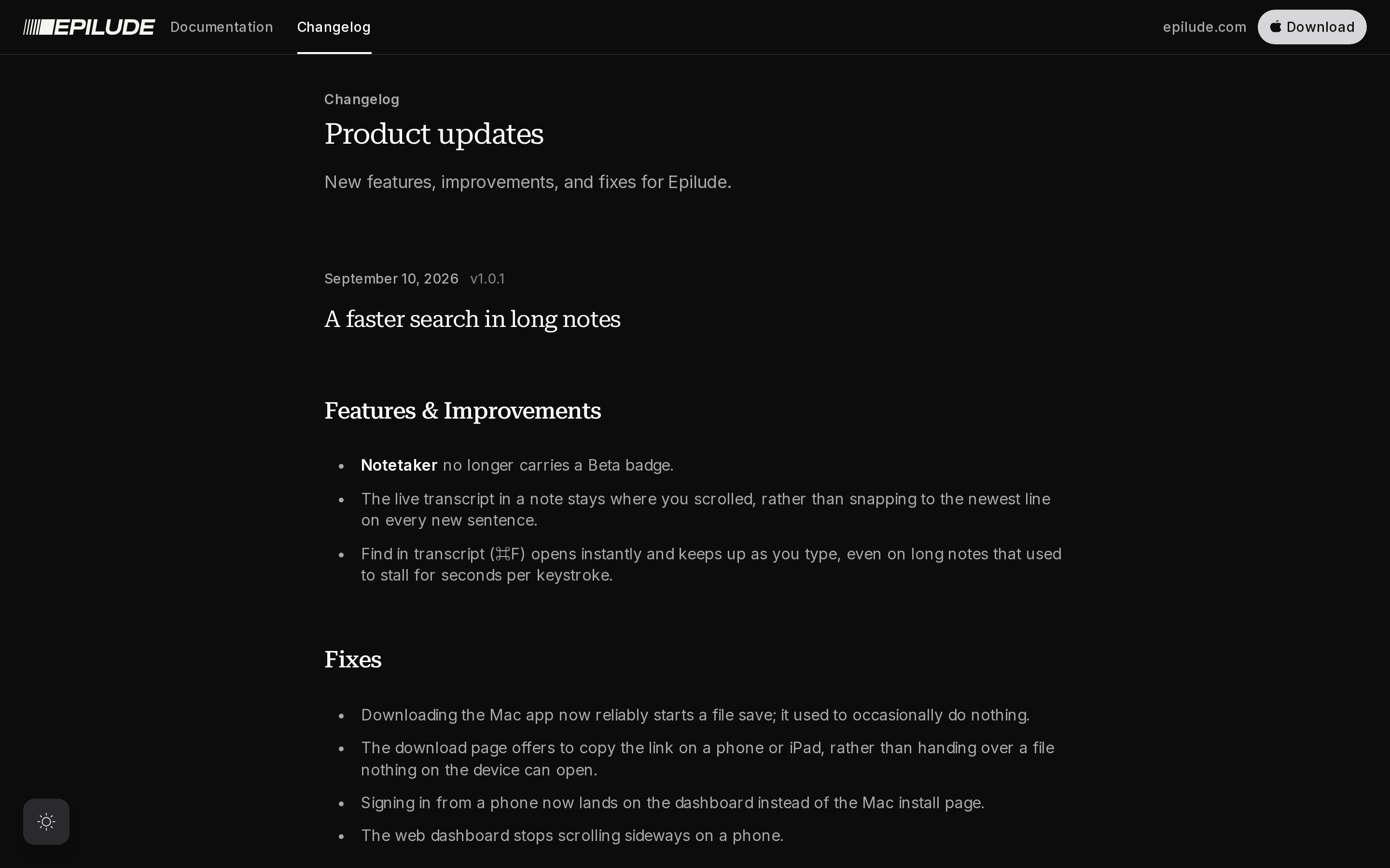 Epilude — changelog