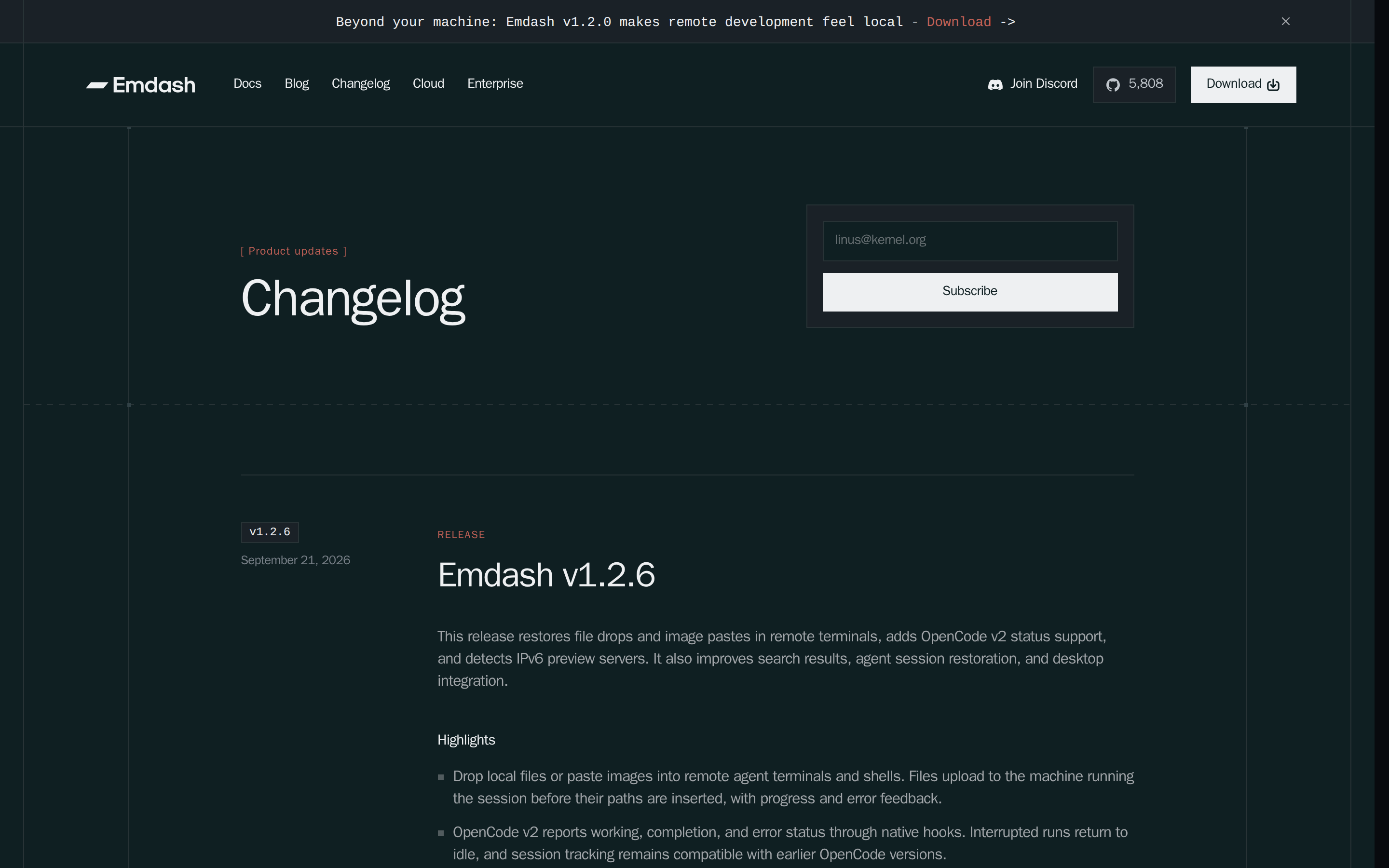 Emdash — changelog