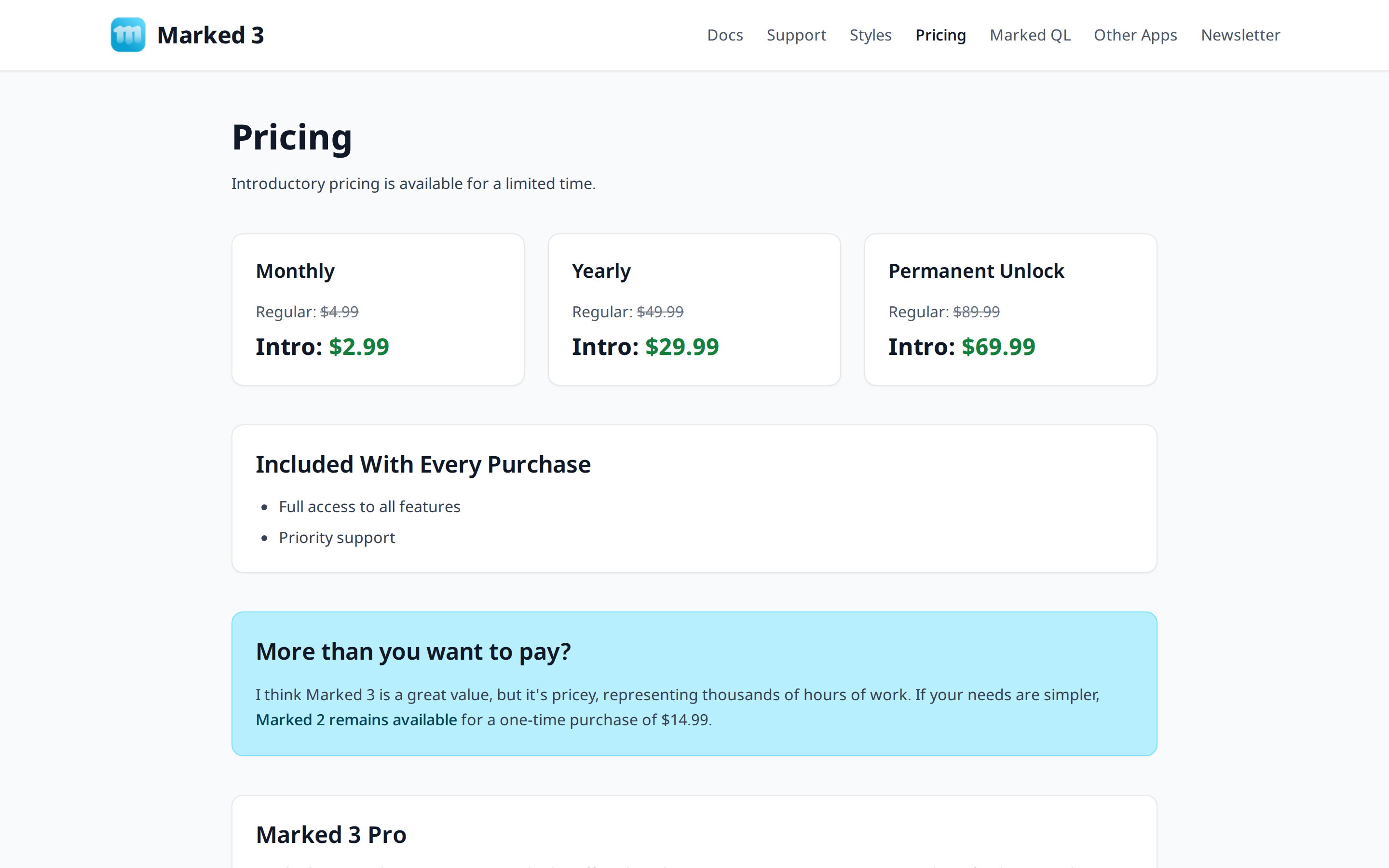 Marked 3 — pricing
