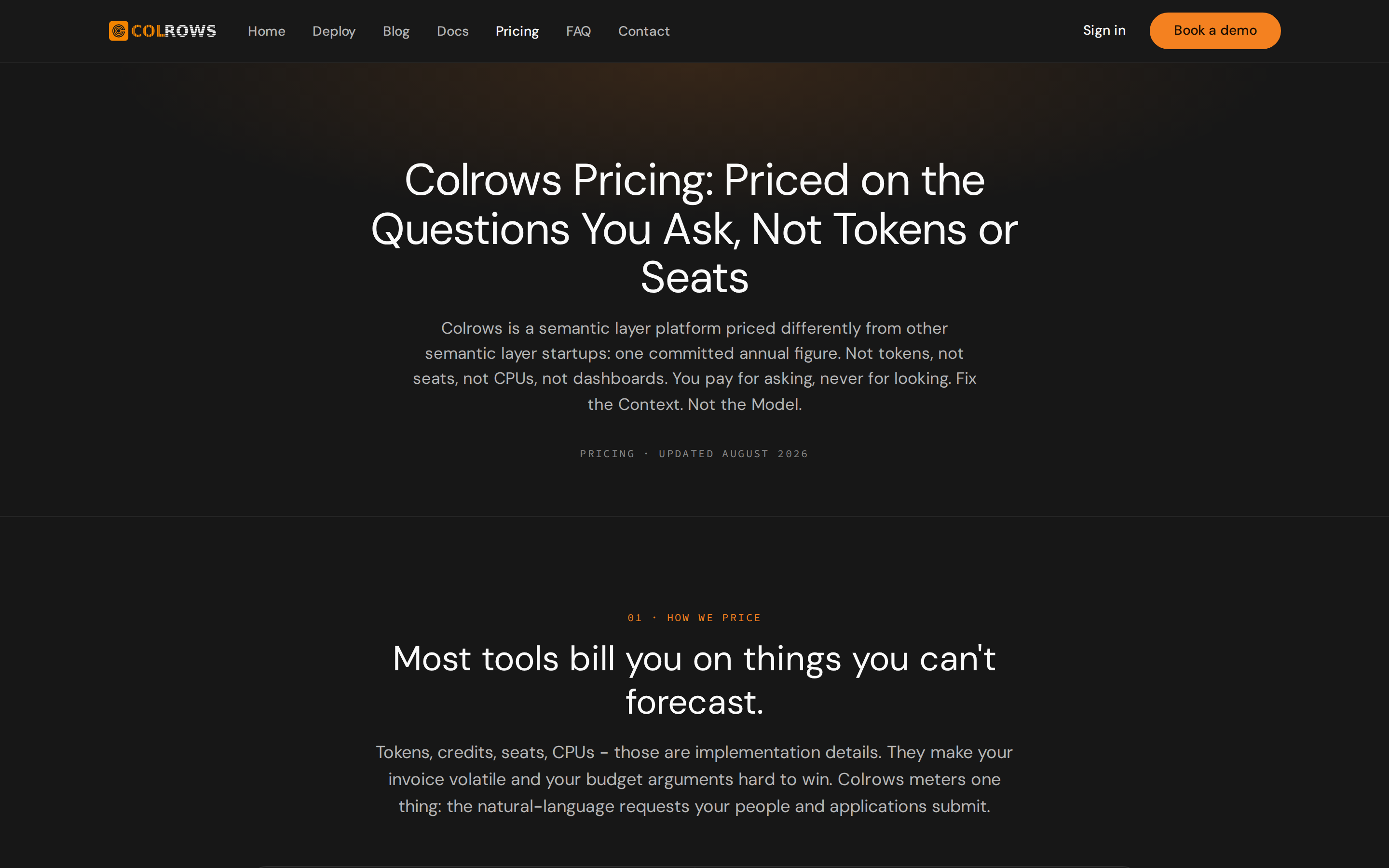 Colrows — pricing