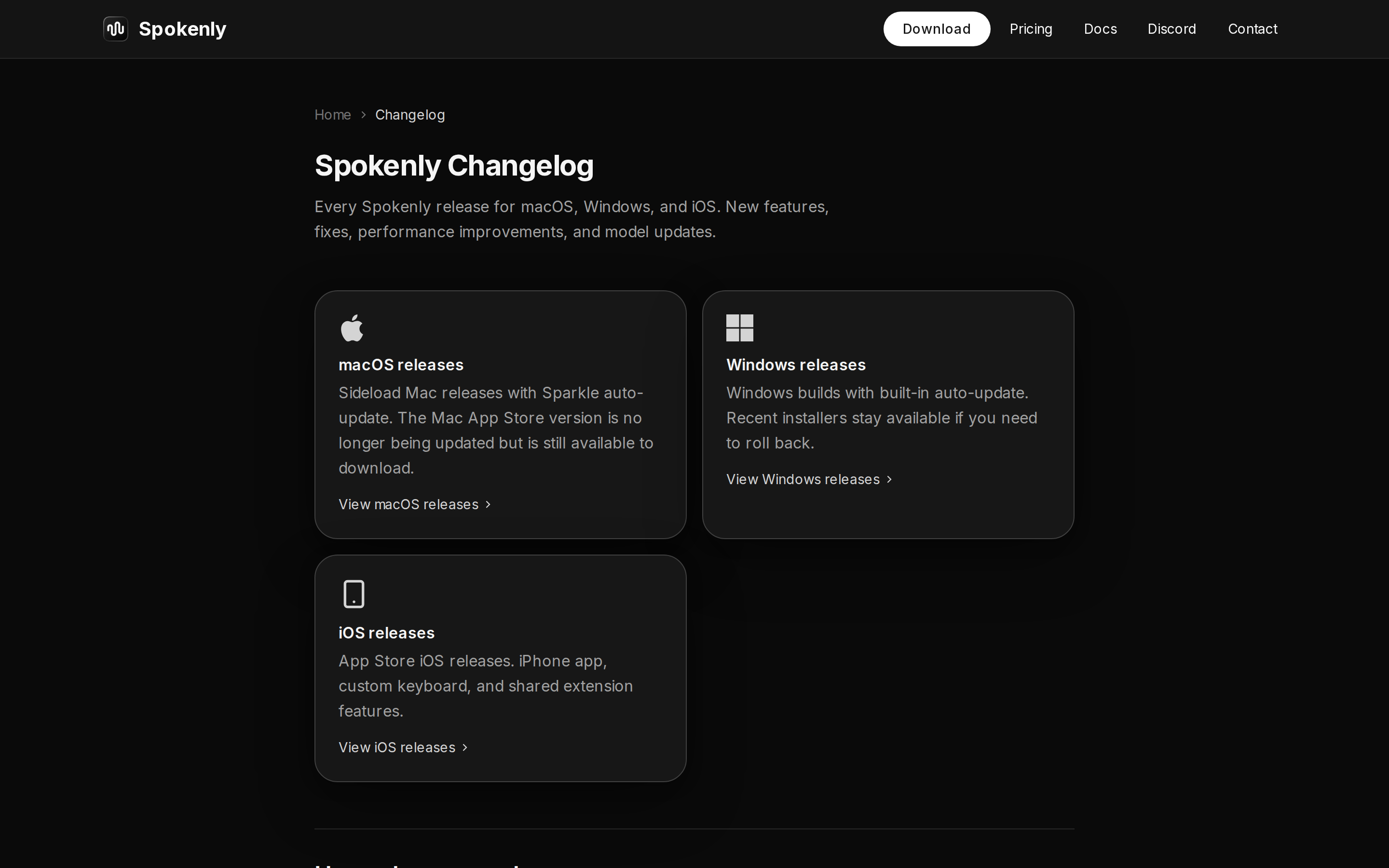 Spokenly — changelog
