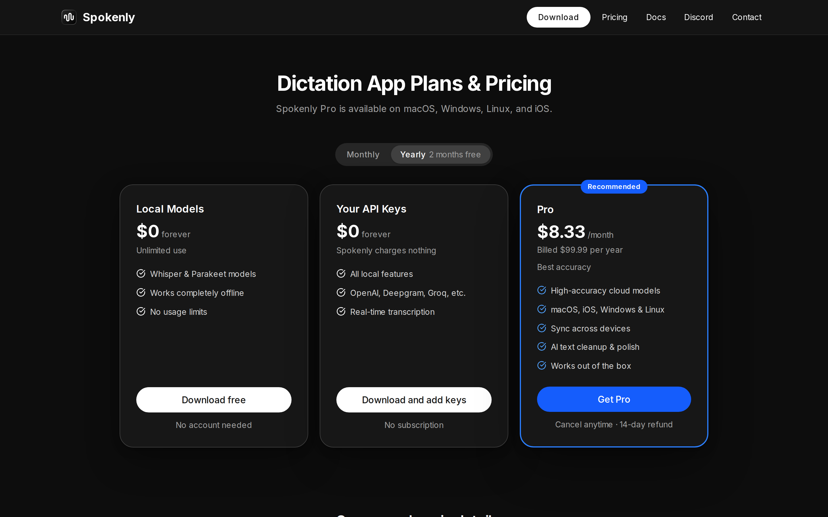 Spokenly — pricing
