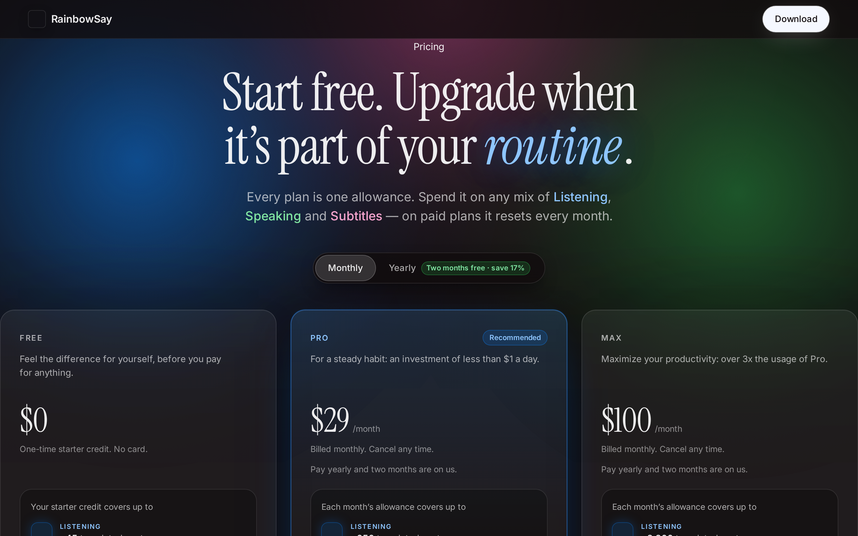 RainbowSay — pricing