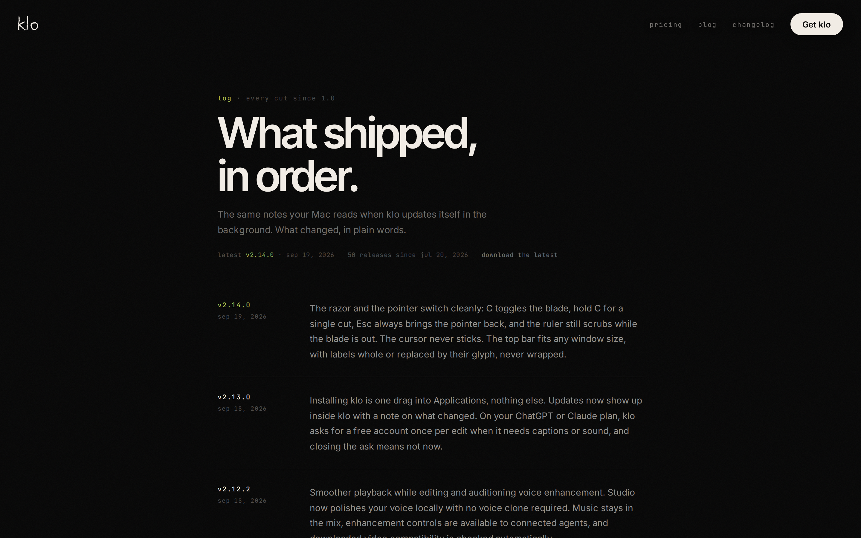 klo — changelog