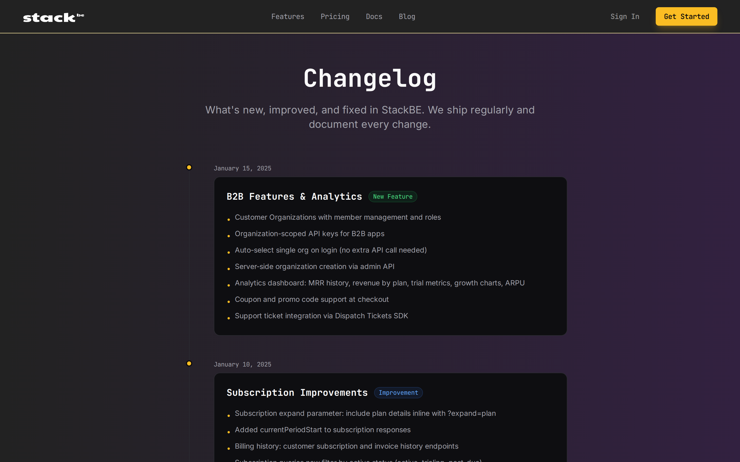 StackBE — changelog