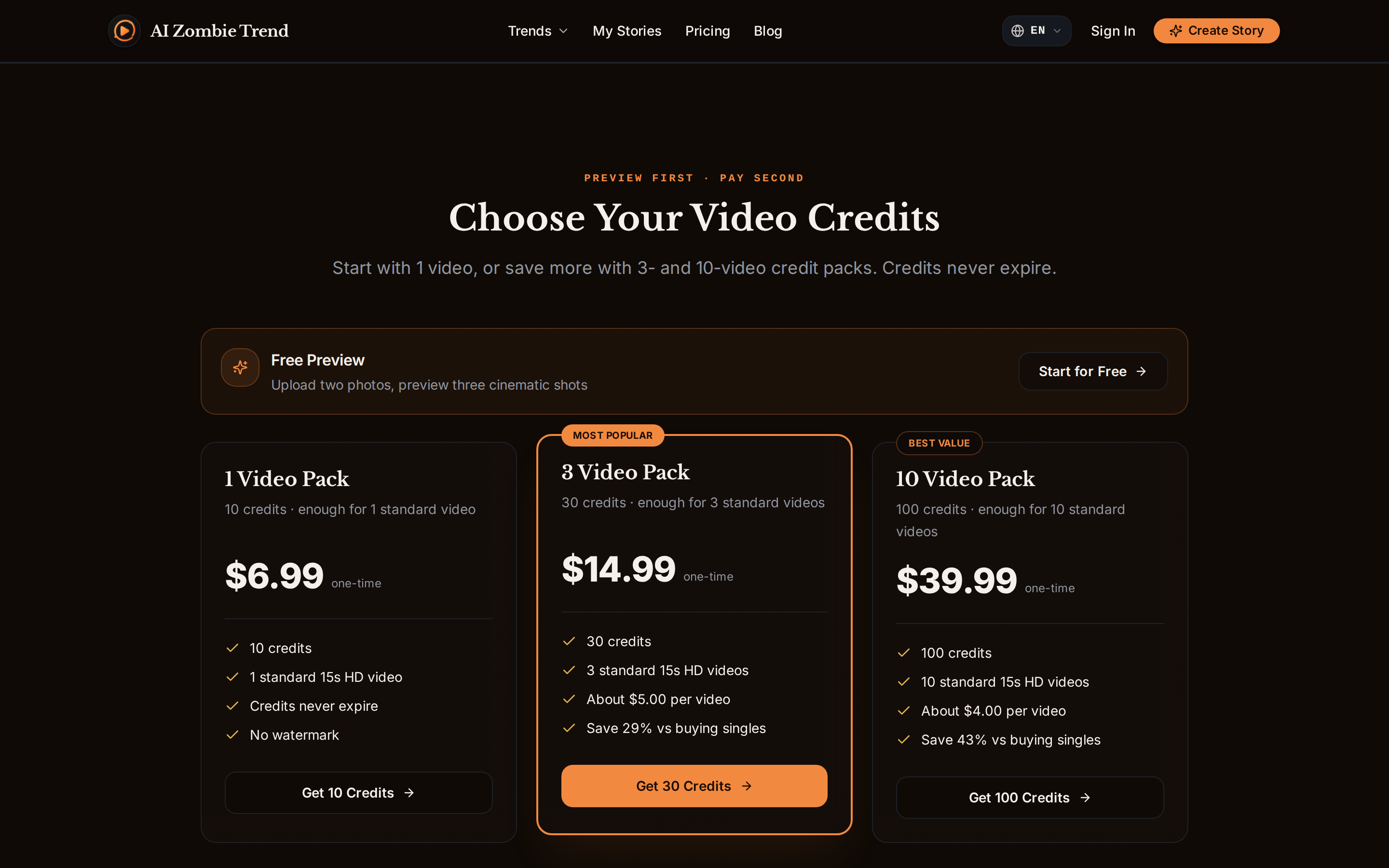 AI Zombie Trend Video Generator — pricing