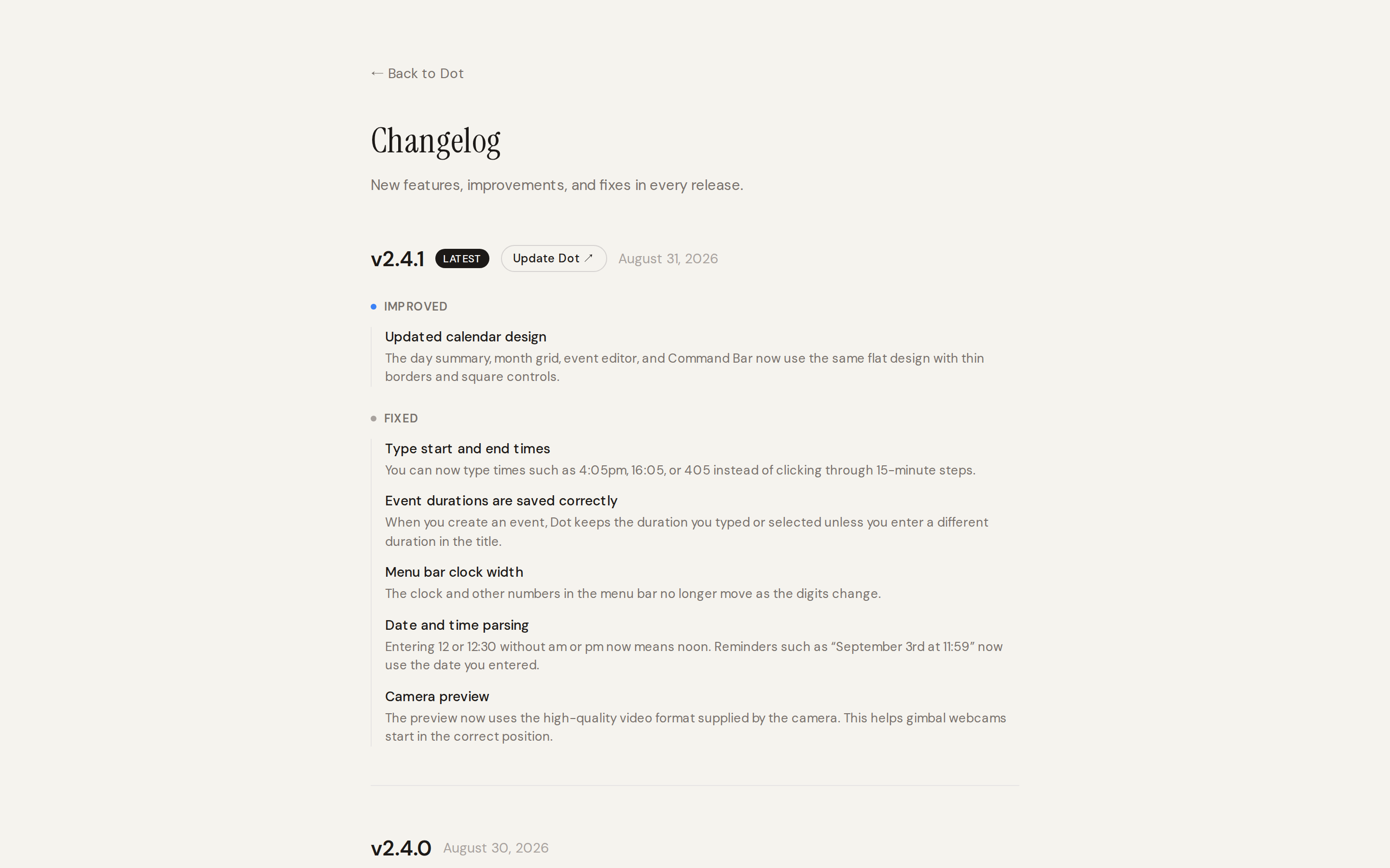 Dot — changelog