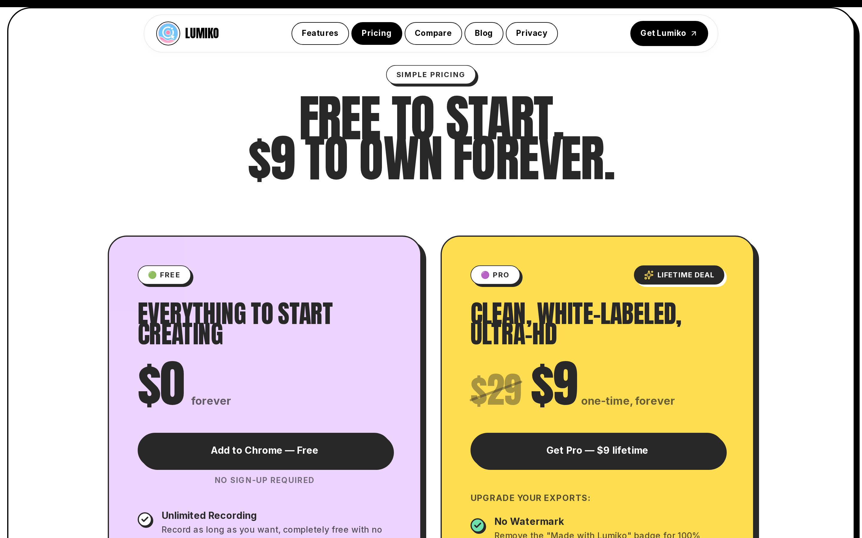 Lumiko — pricing