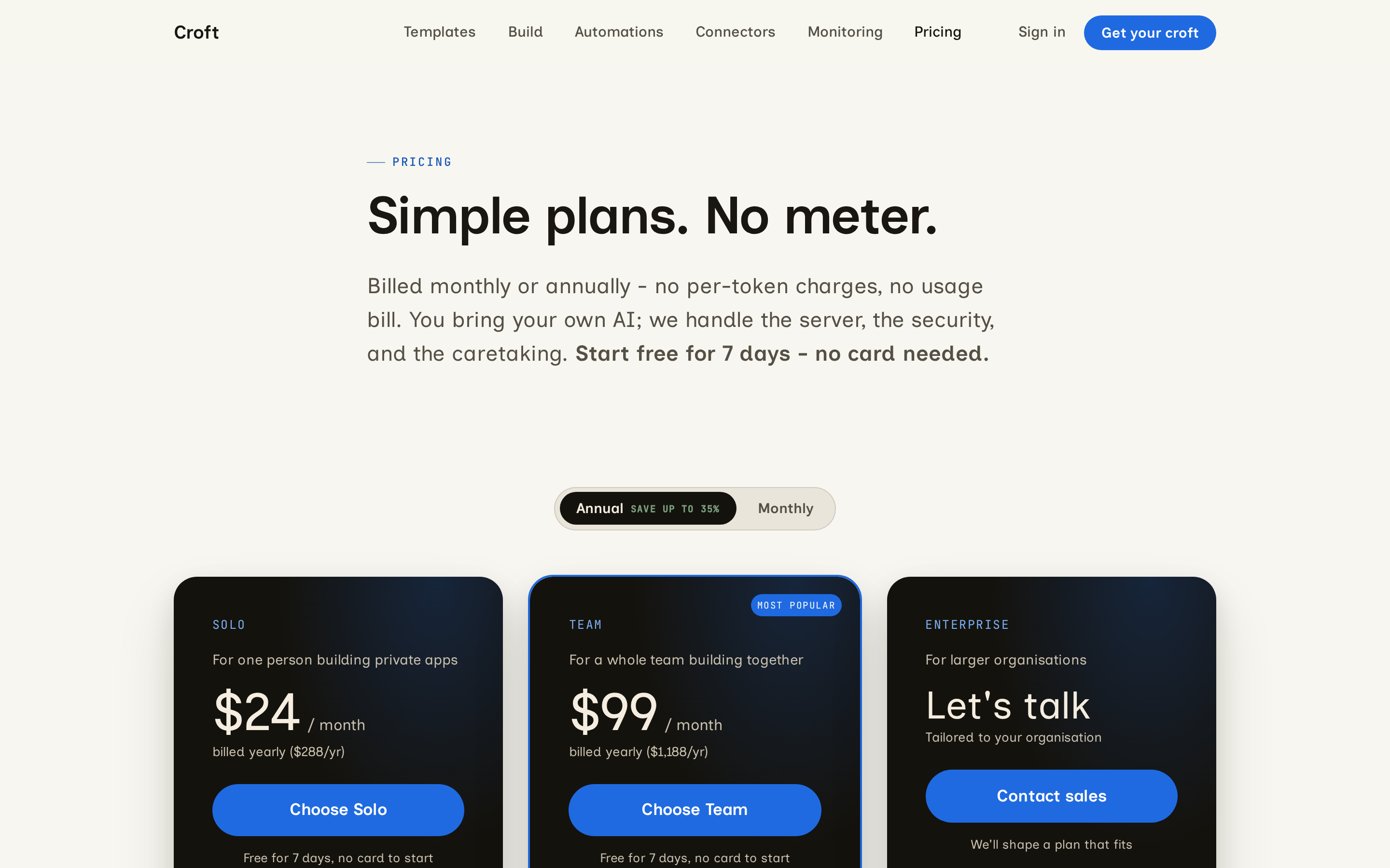 Croft — pricing