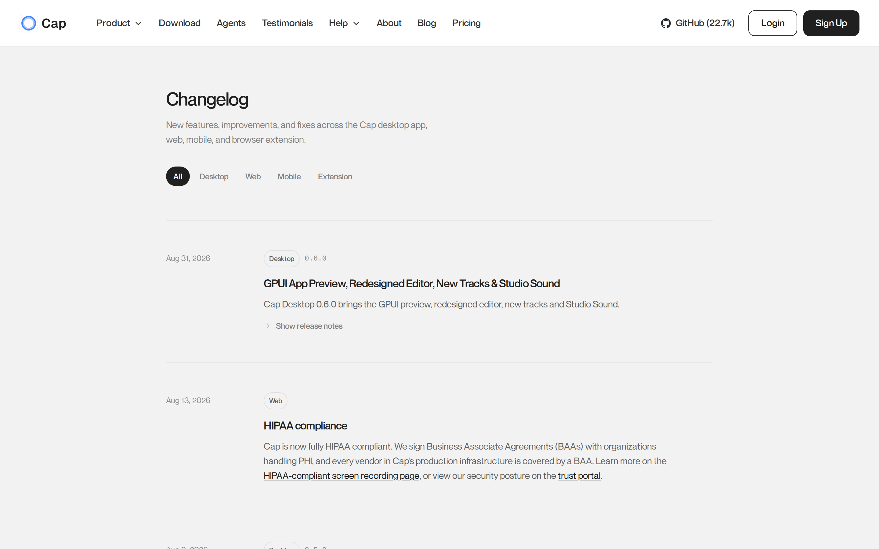 Cap — changelog
