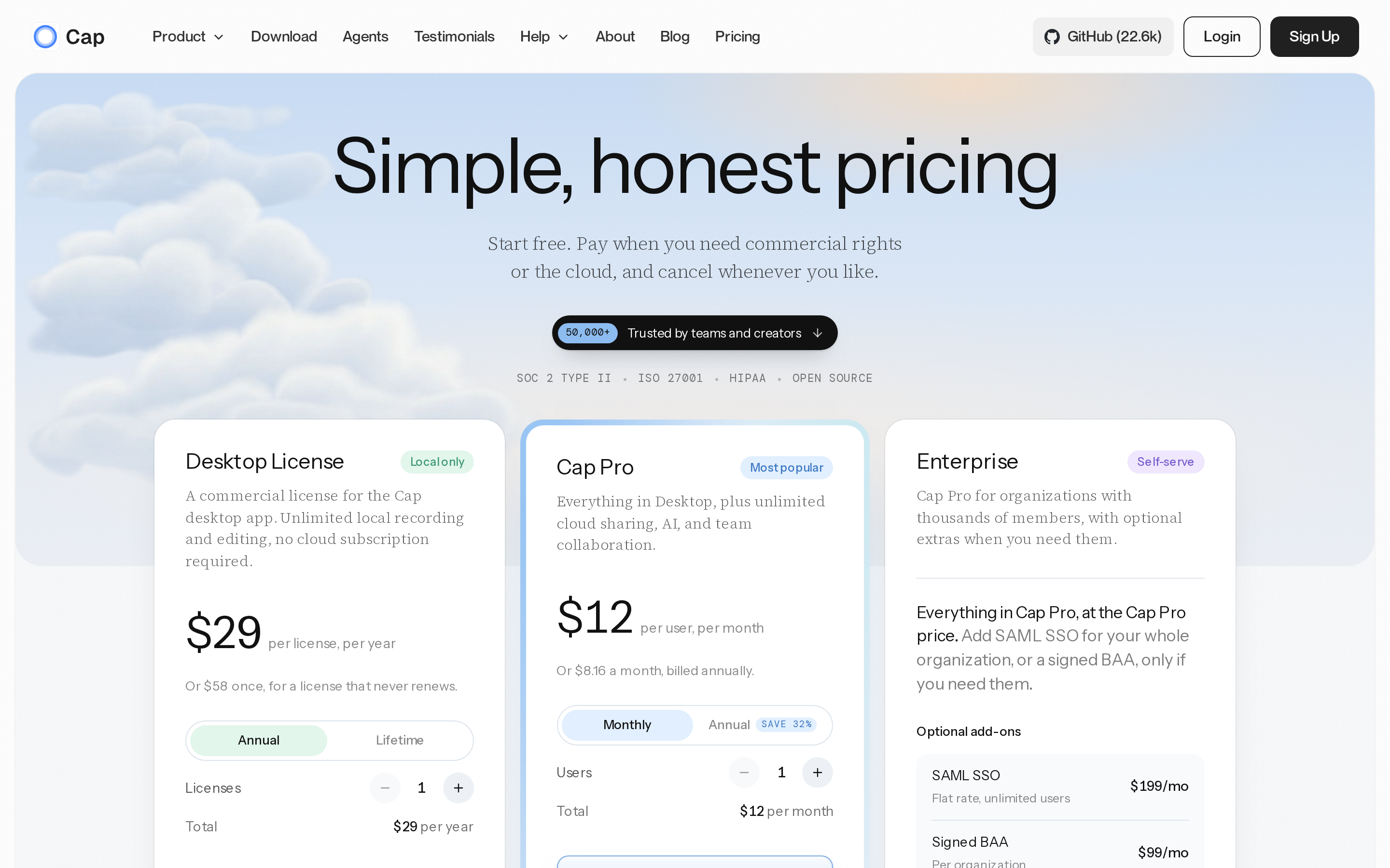 Cap — pricing