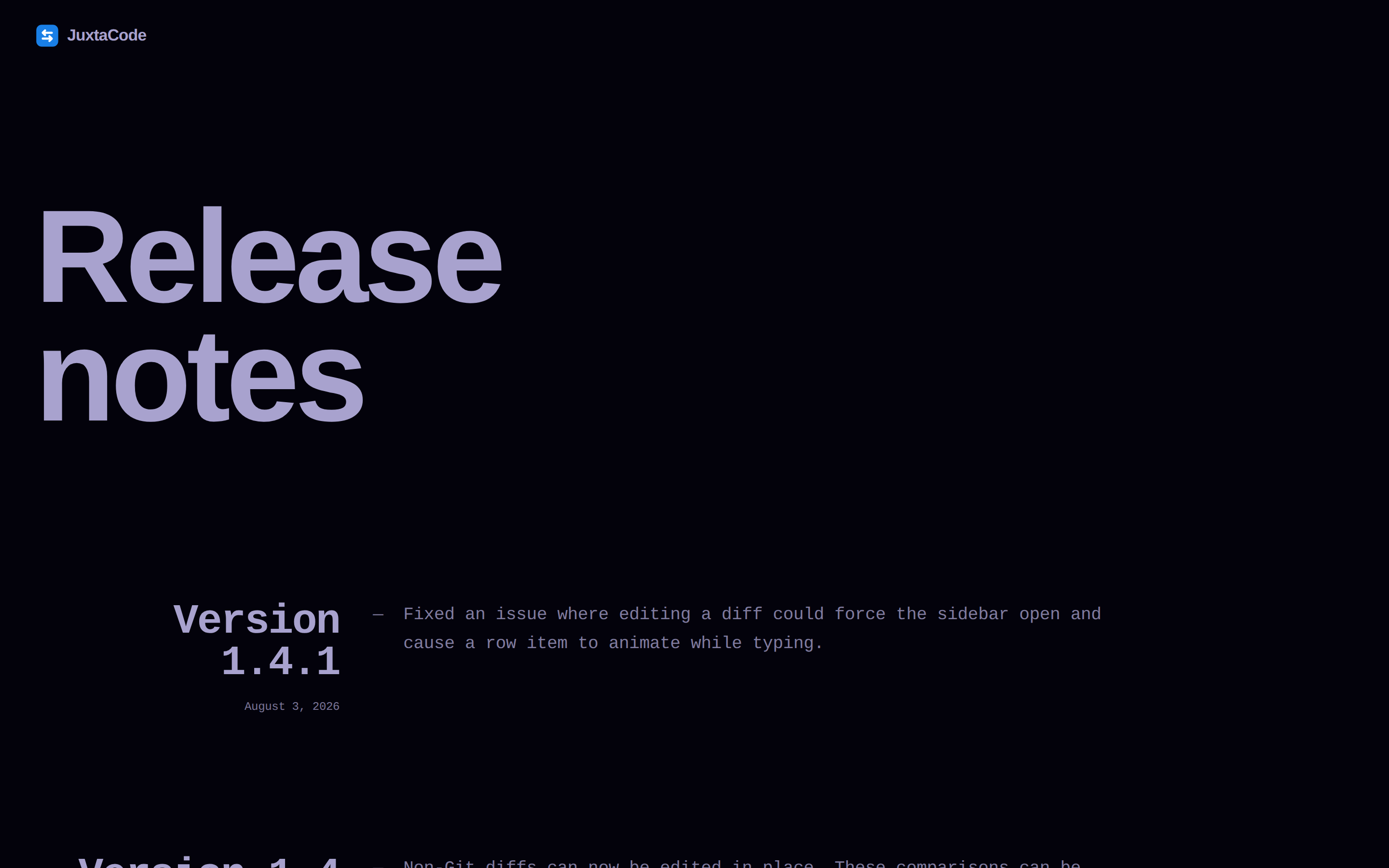 JuxtaCode — changelog
