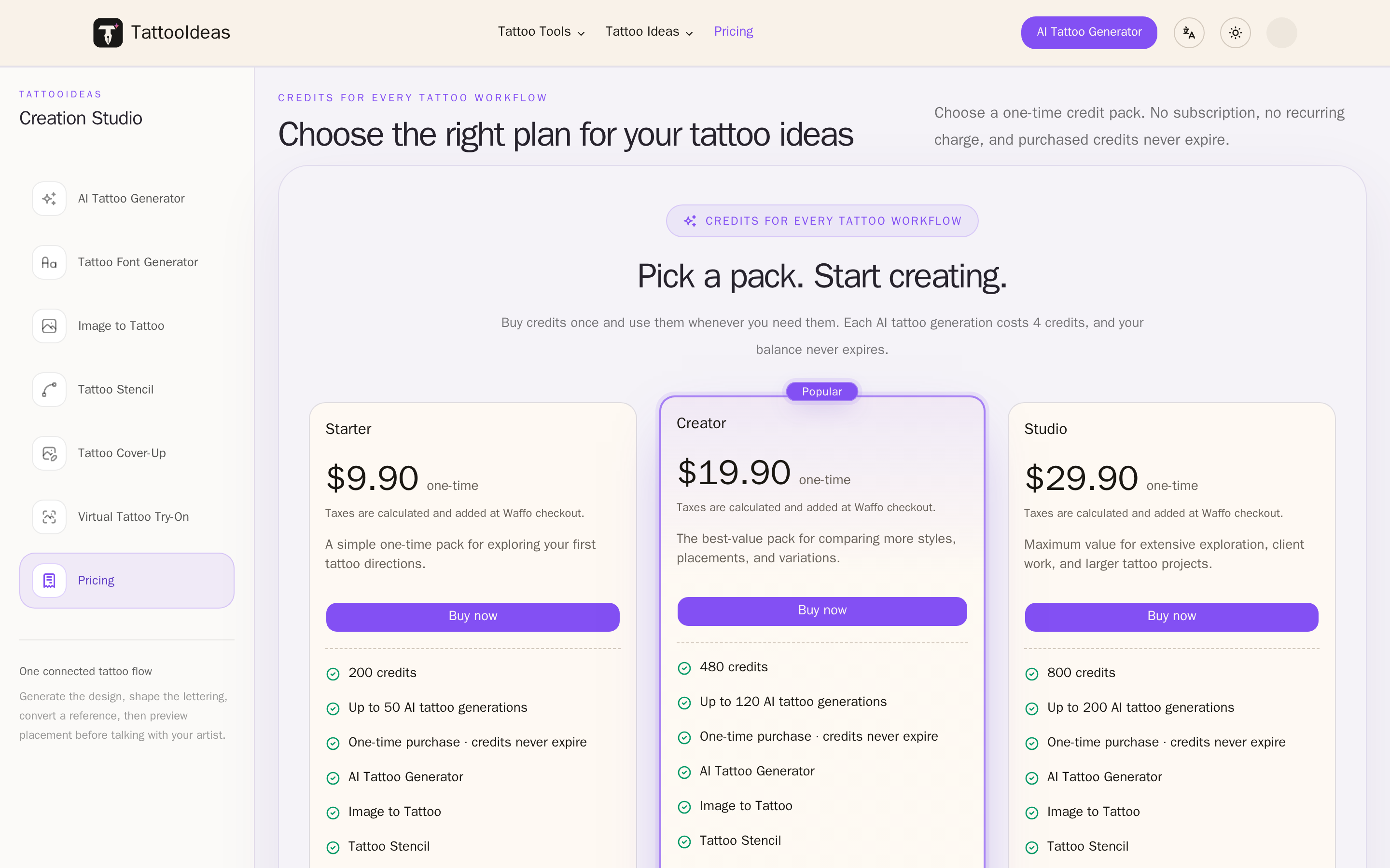 TattooIdeas — pricing