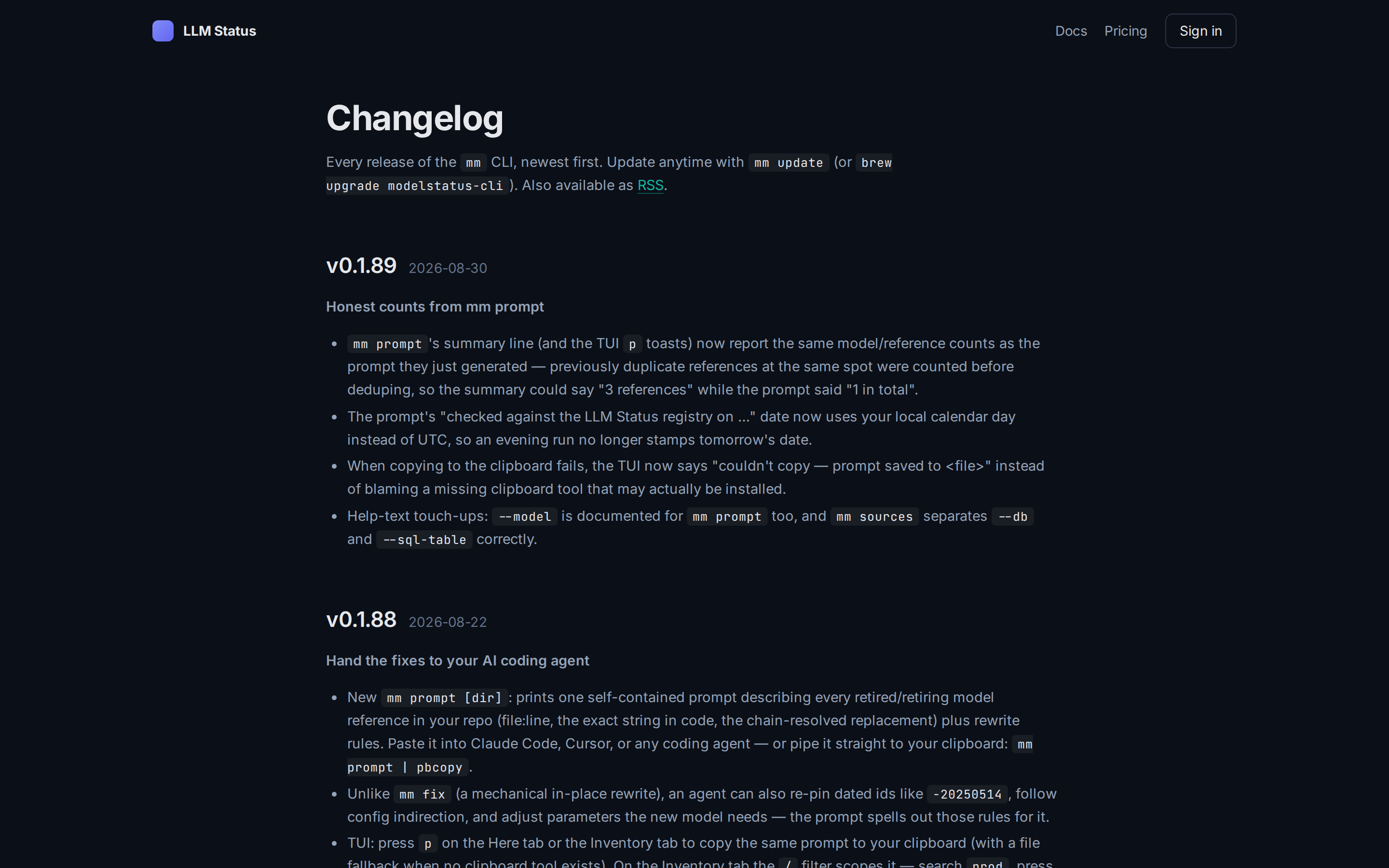 LLM Status — changelog