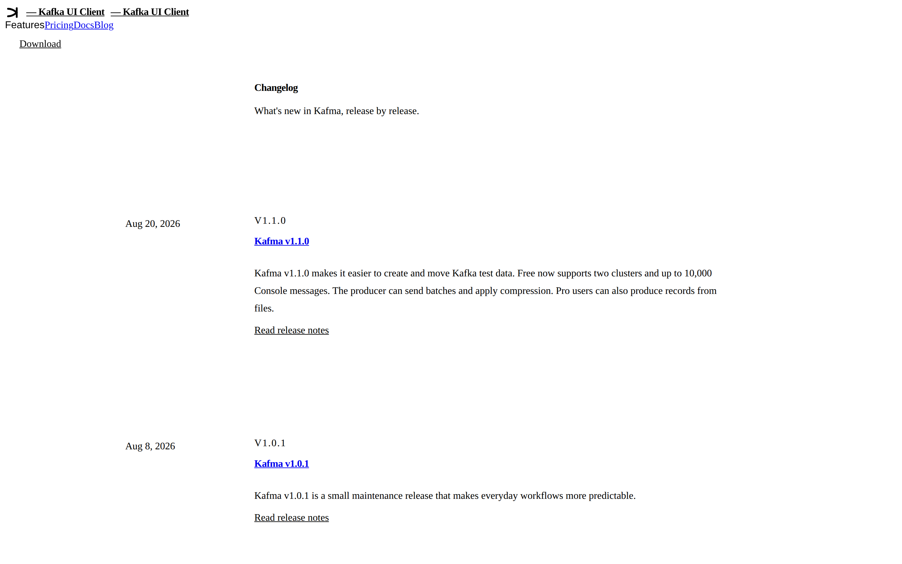 Kafma — changelog