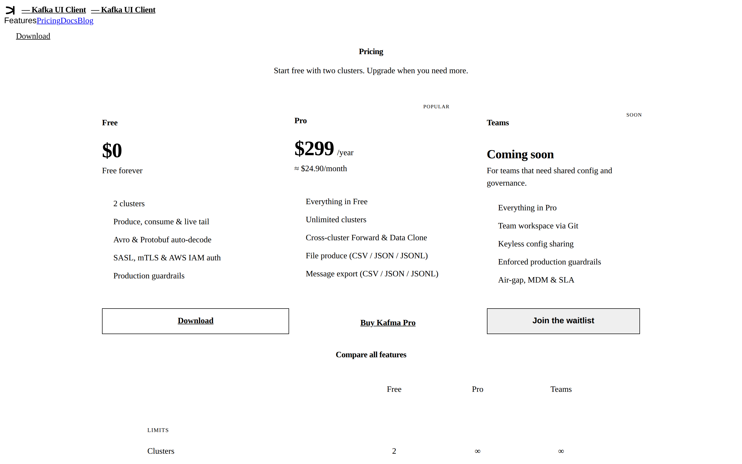 Kafma — pricing