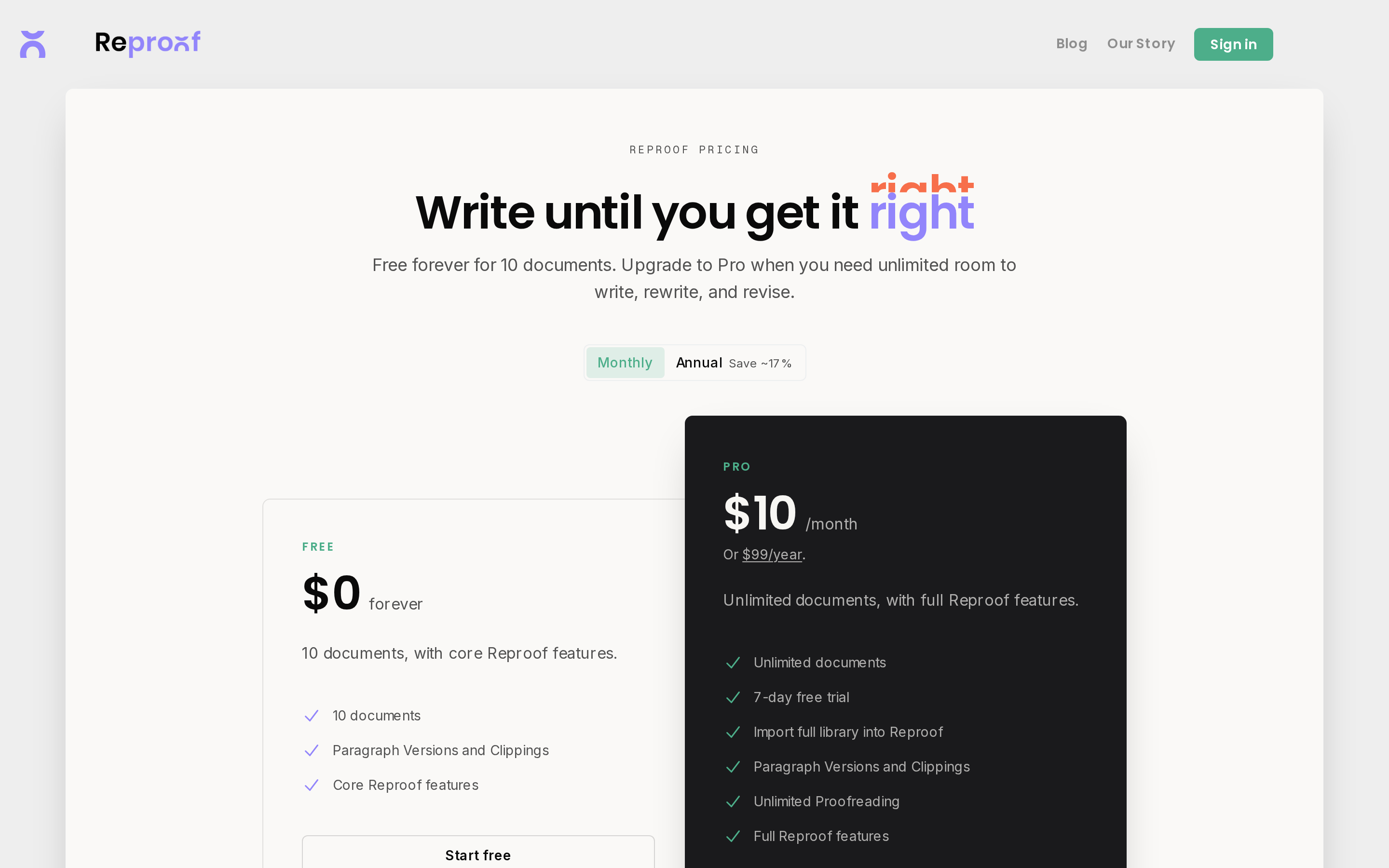 Reproof — pricing