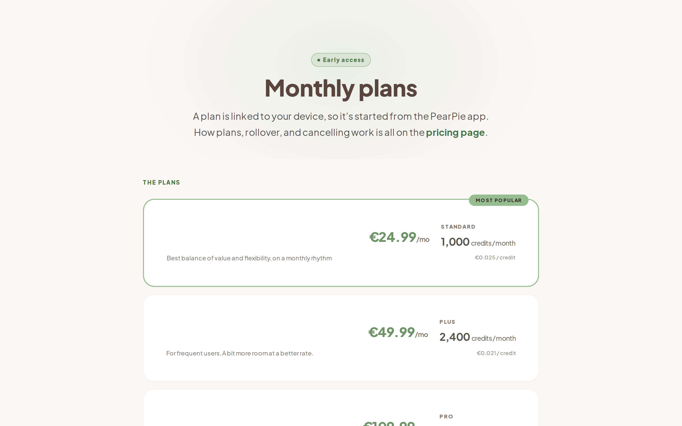 PearPie — pricing