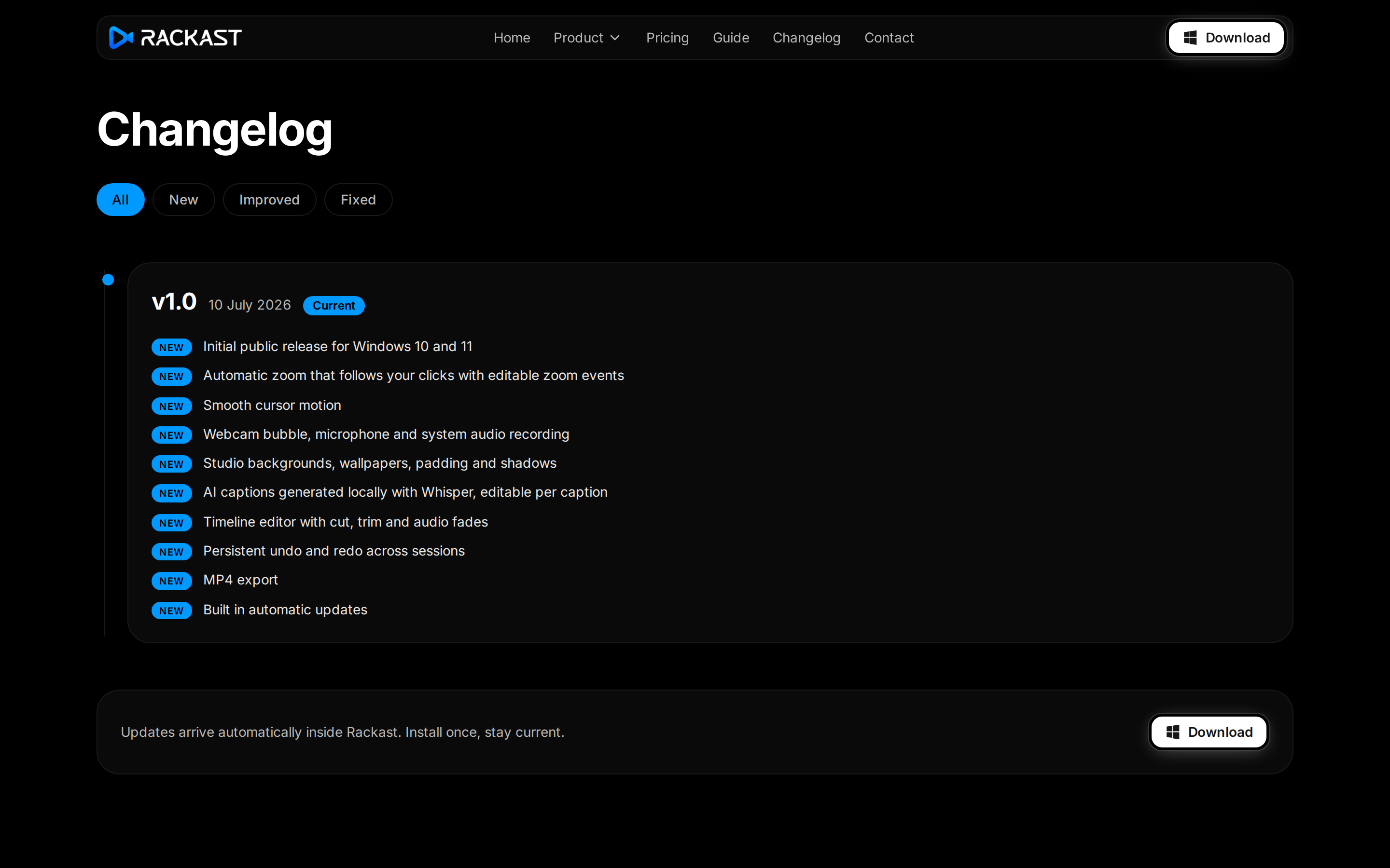 Rackast — changelog
