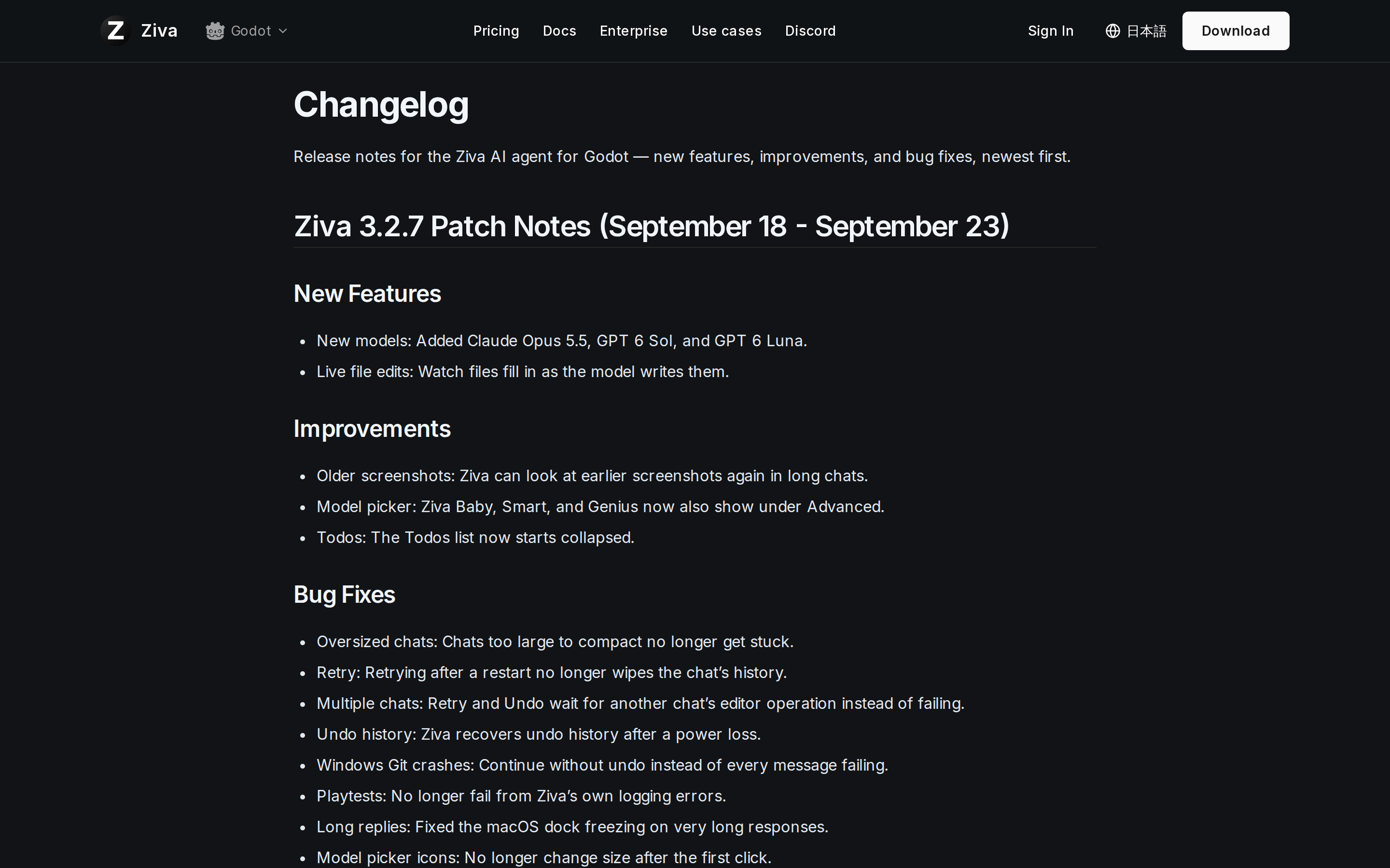 Ziva — changelog