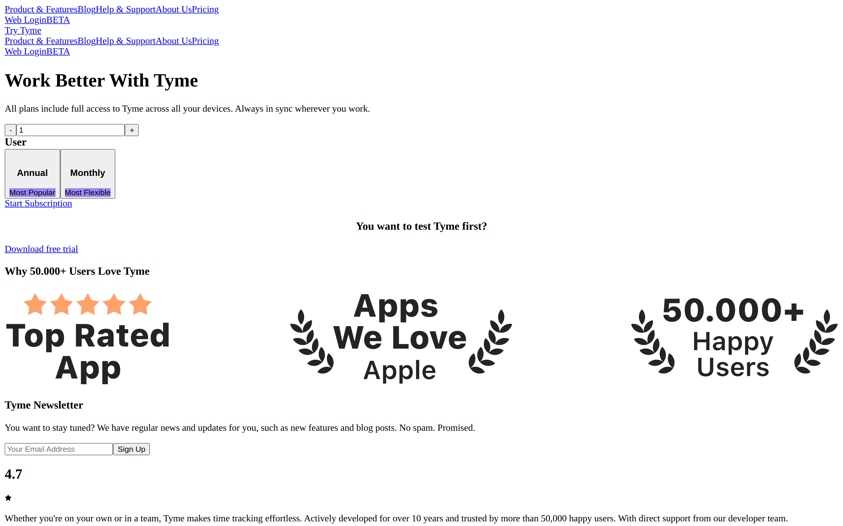 Tyme — pricing