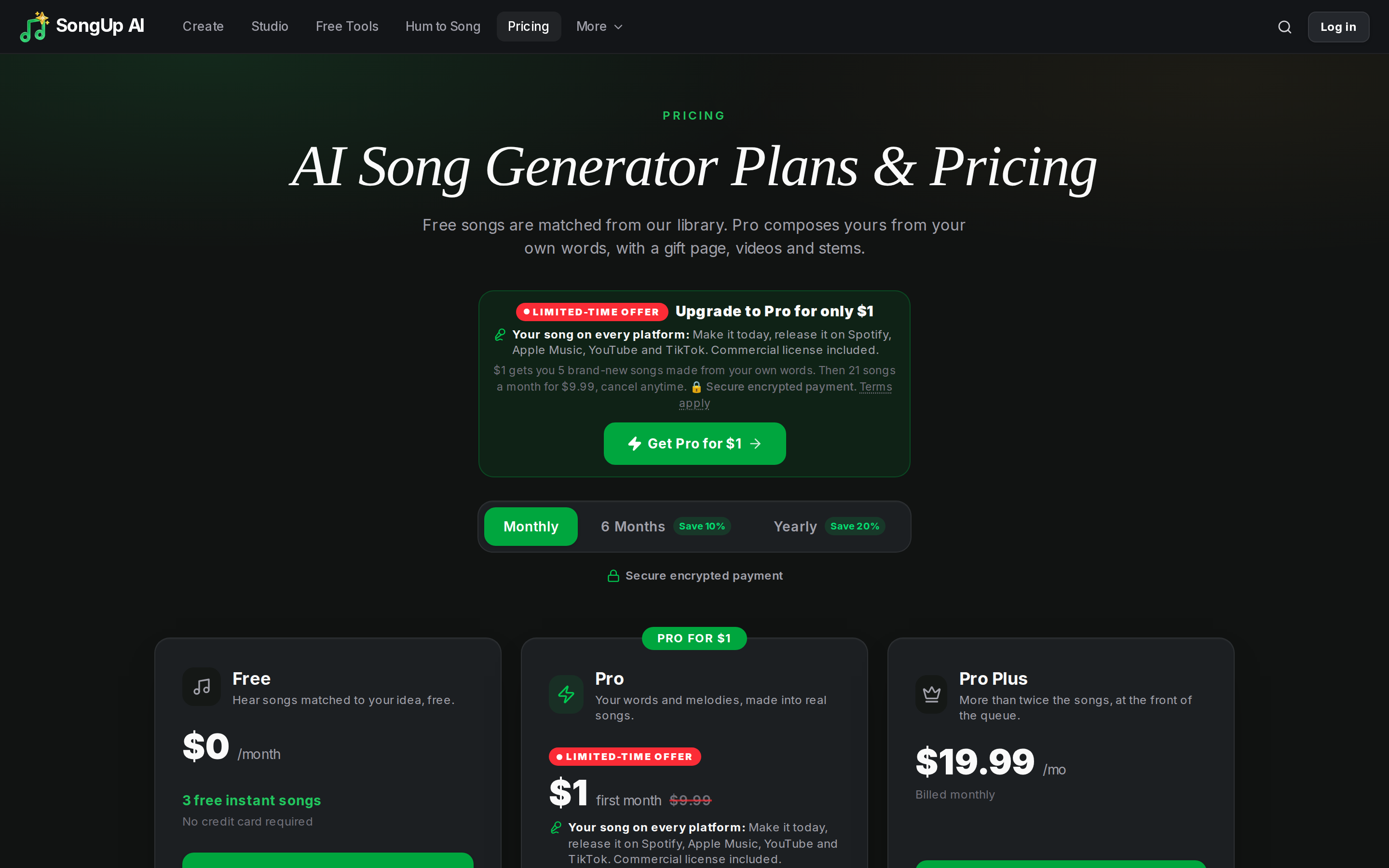 SongUp AI — pricing