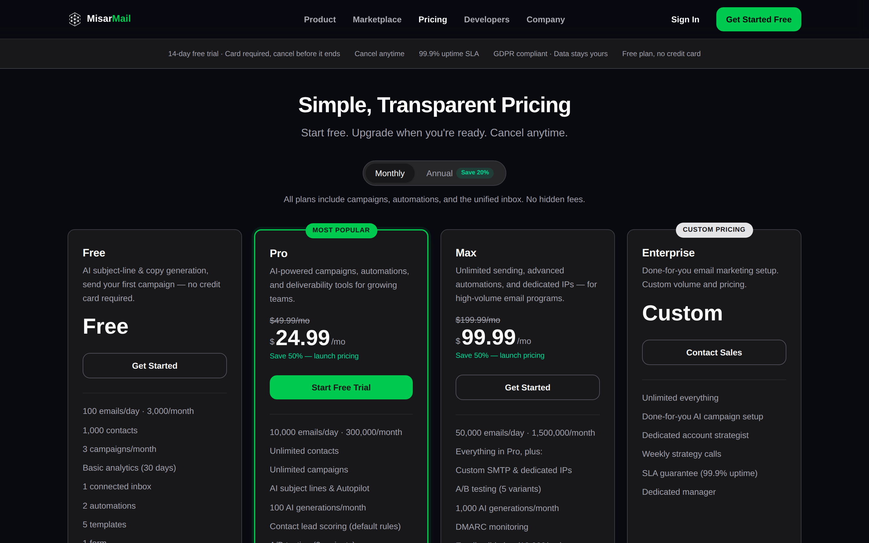 MisarMail — pricing