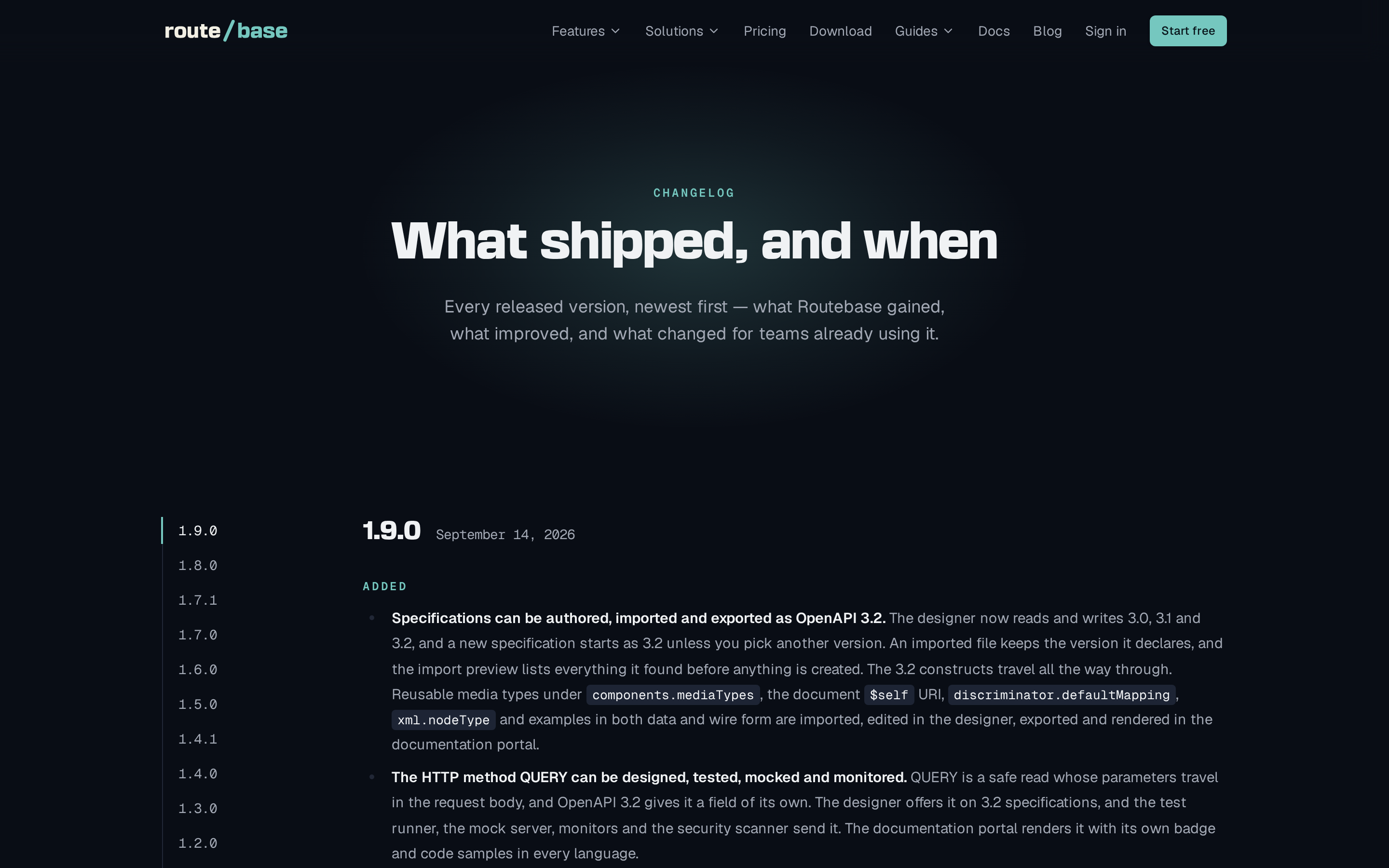 Routebase — changelog
