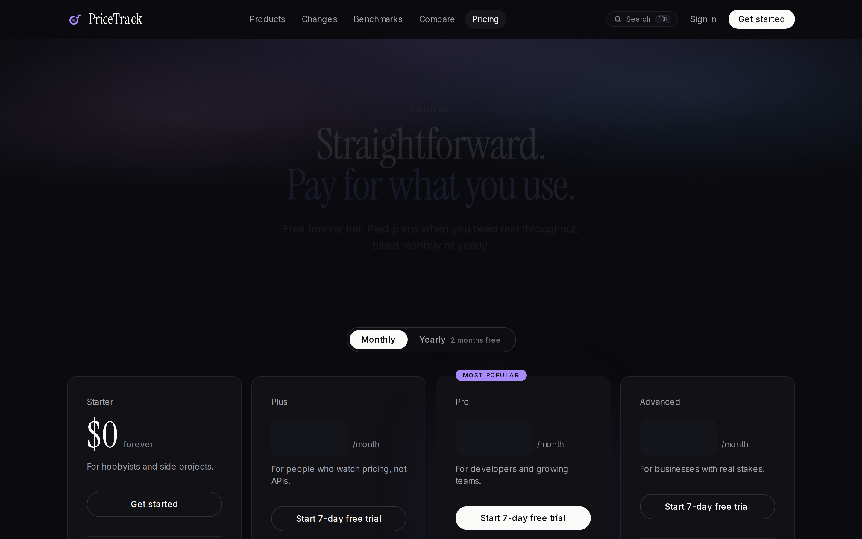 PriceTrack MCP server — pricing