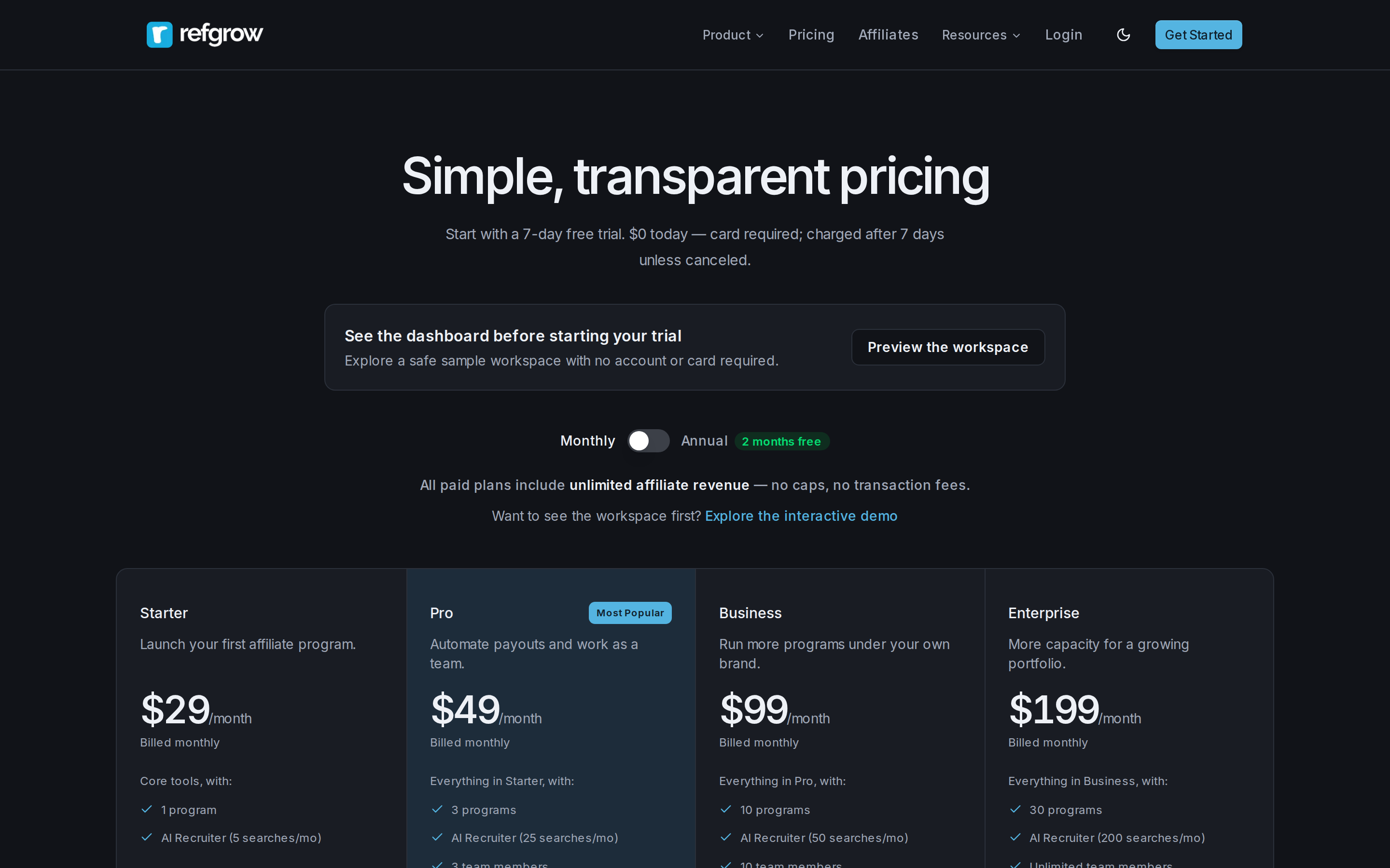 Refgrow CLI — pricing