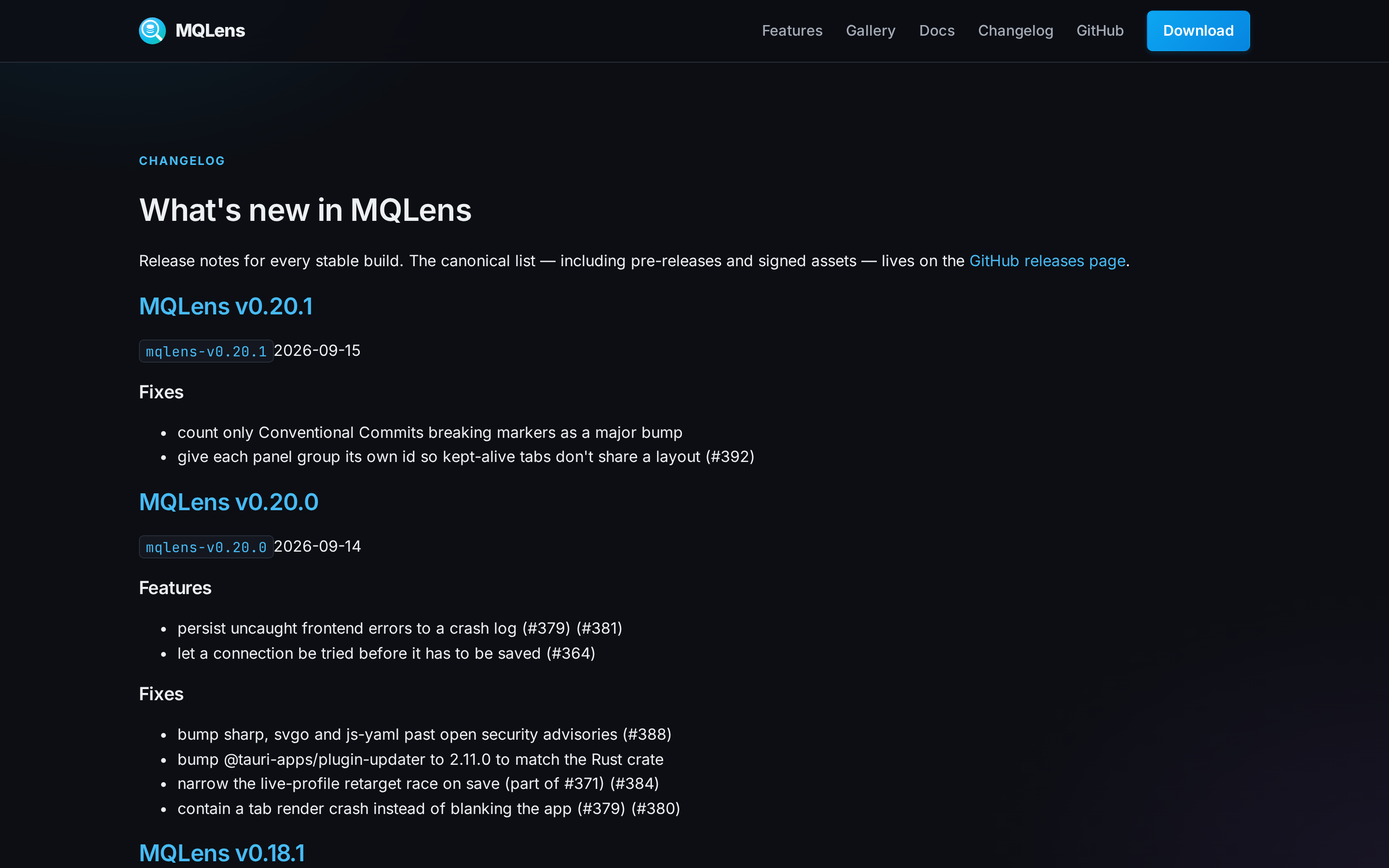 MQLens — changelog