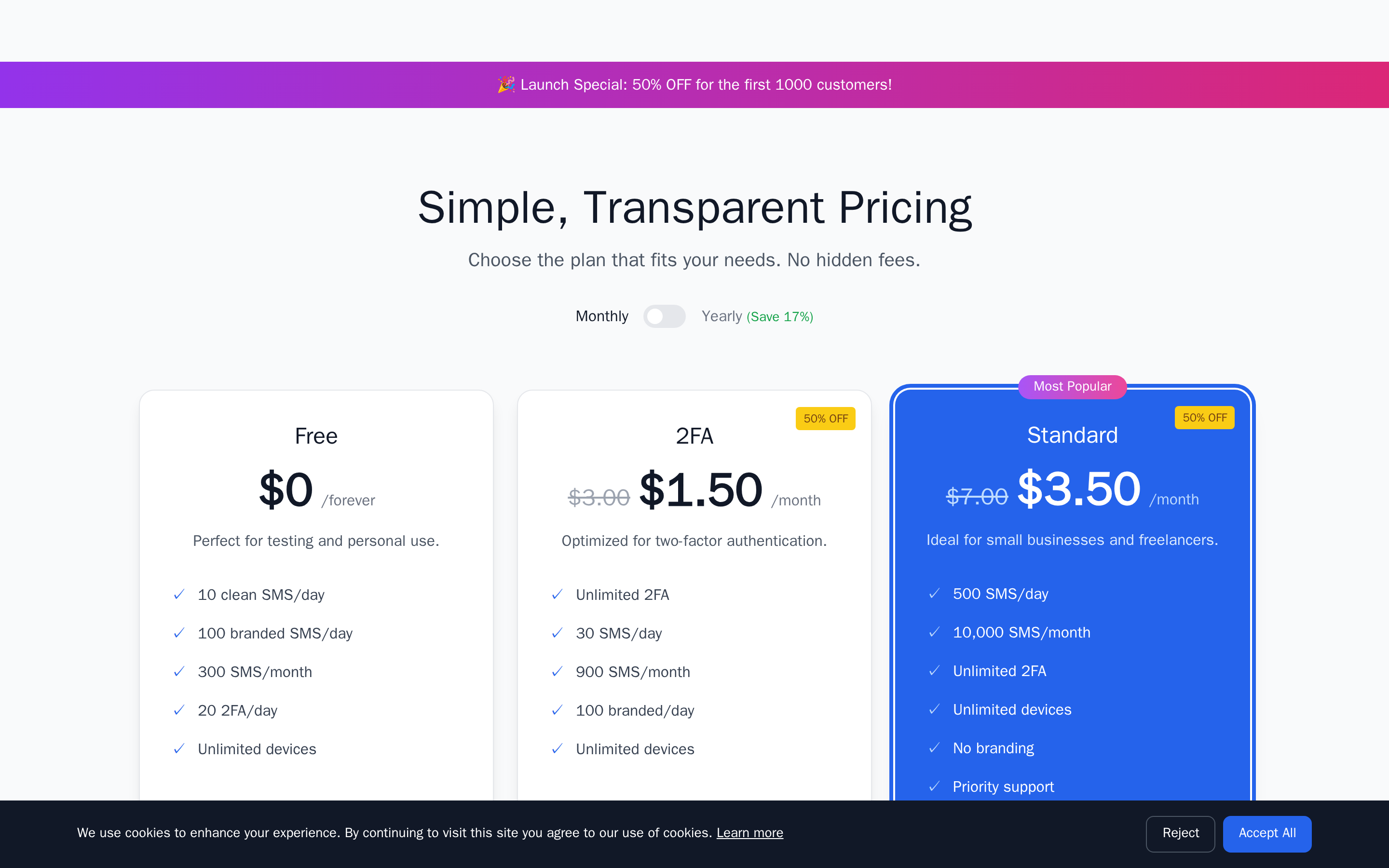 SMSTunnel — pricing