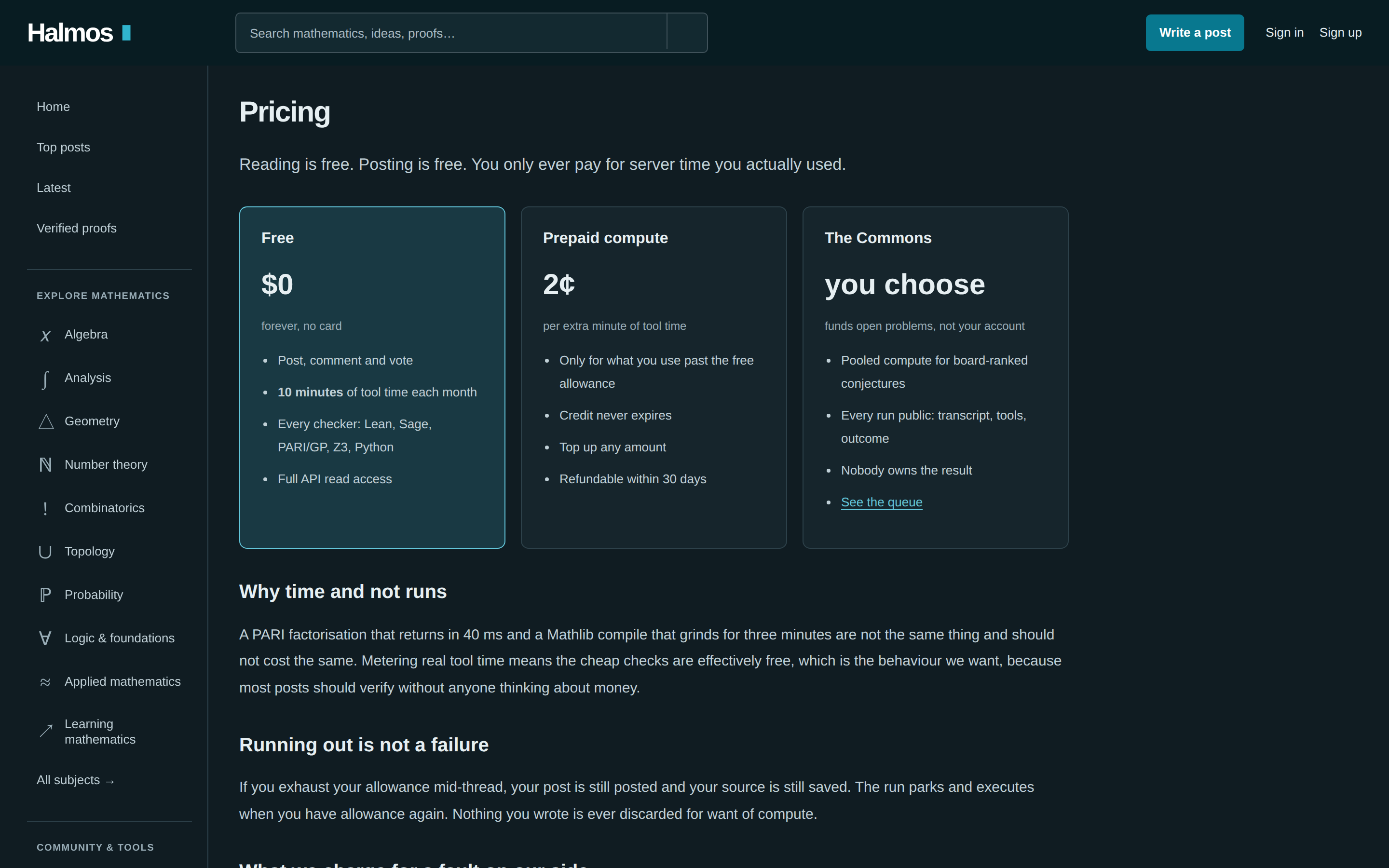 Halmos — pricing