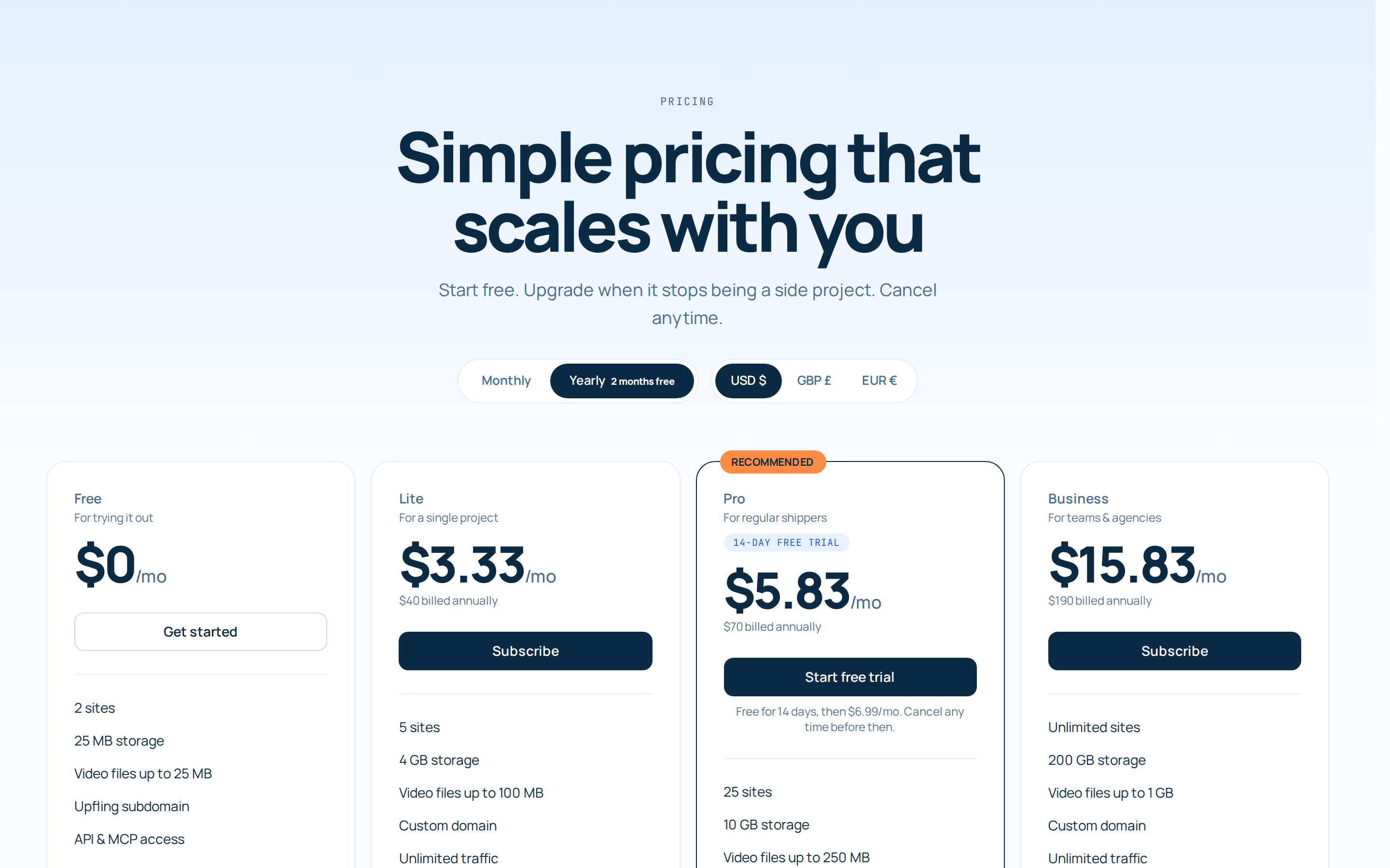 Upfling — pricing